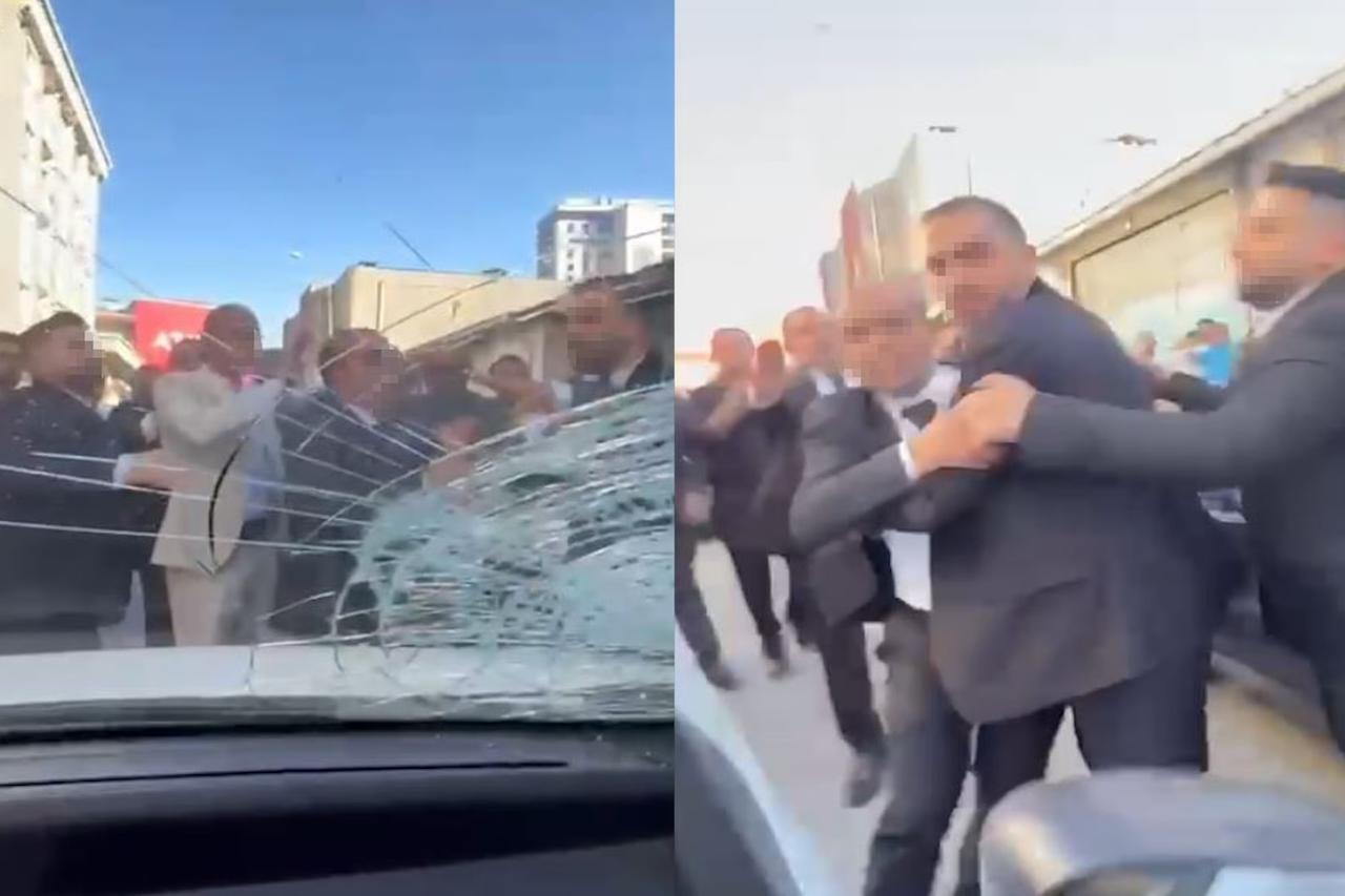 Yolu kapatan düğün konvoyuna tepki gösterince taş ve yumrukların hedefi oldu