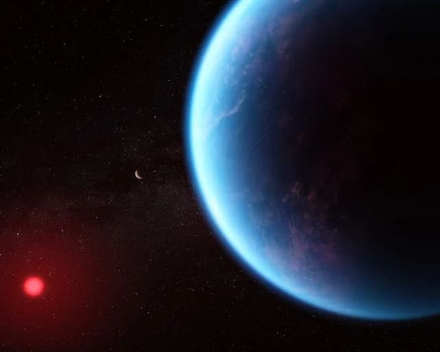 K2-18b'nin nasıl görünebileceğine dair bir tasvir.