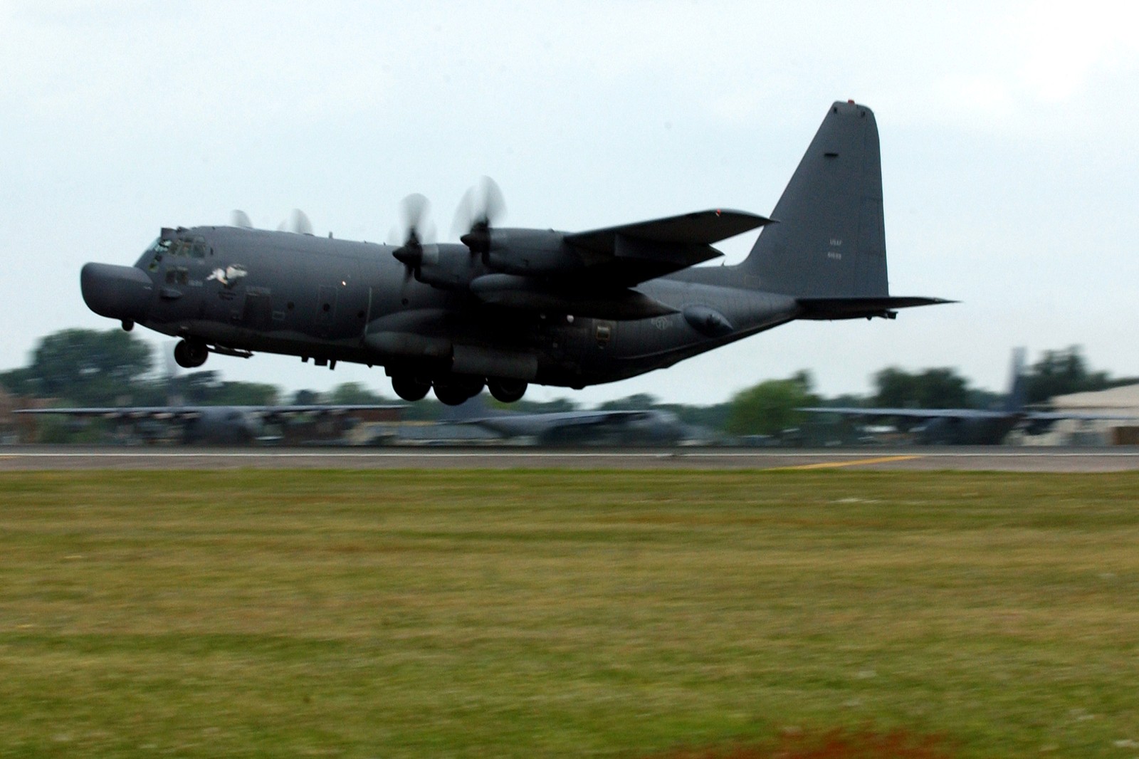 An MC-130H Combat Talon II takes off at RAF Mildenhall, England, May 20, 2004. The MOAB is delivered from an MC-130 - U.S. Air Force photo by Staff Sgt. Tony R. Tolley (public domain)