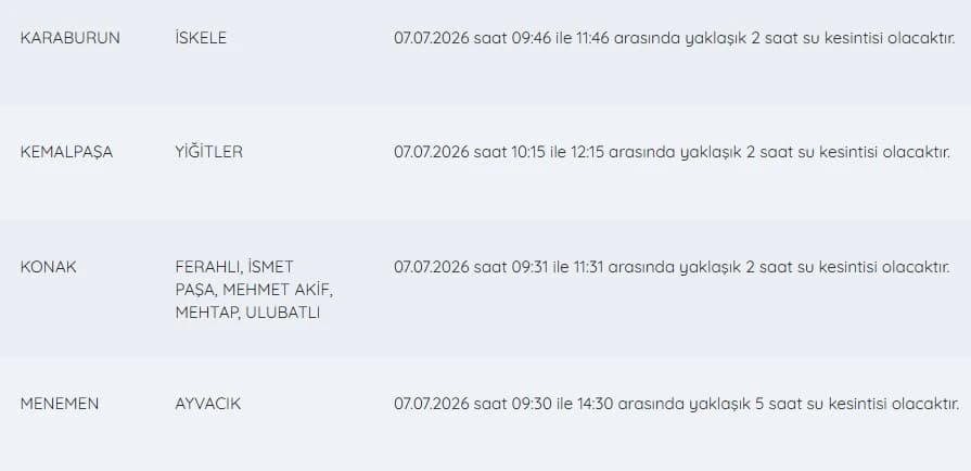 İZSU kesintileri listesi | 7 Temmuz bugün İzmir'de su kesintisi var mı, nerelerde, ne zaman düzelecek?