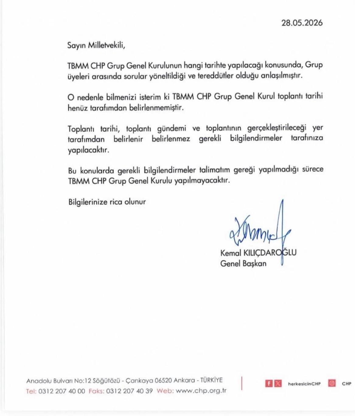 Kılıçdaroğlu milletvekillerine yönelik duyuru 