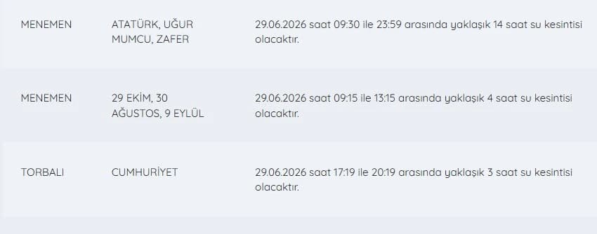 İZSU kesintiler listesi | 29 Haziran İzmir su kesintisi var mı, nerelerde, sular ne zaman gelecek?