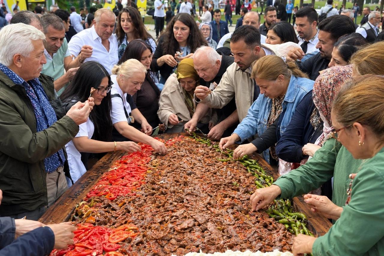 3 metrelik tepside İskender yemek için sıraya girdiler