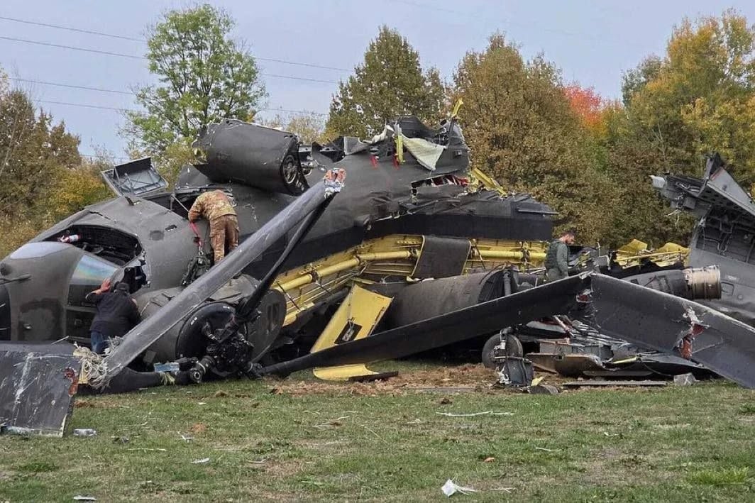 Wreckage of the Italian Army Chinook at the crash site near Brčko, Bosnia and Herzegovina, Oct. 29, 2026