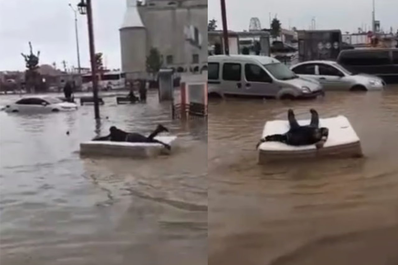 Göle dönen yolda yatakla gezdi