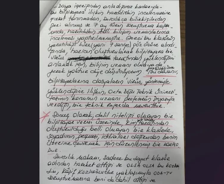 Kaşif Kozinoğlu'nun kaleme aldığı savunma notları - SABAH