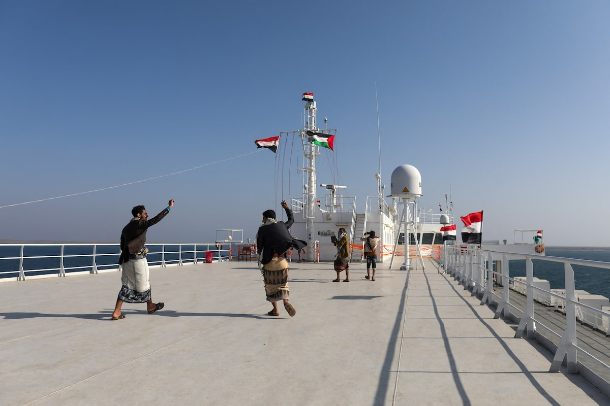 The deck of Galaxy Leader commercial ship seized by Houthis off the coast of al-Salif, Dec. 5, 2023 - Reuters