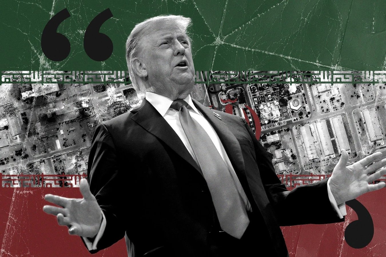 Illustration of Donald Trump with an Iranian flag motif, June 2025 - Axios