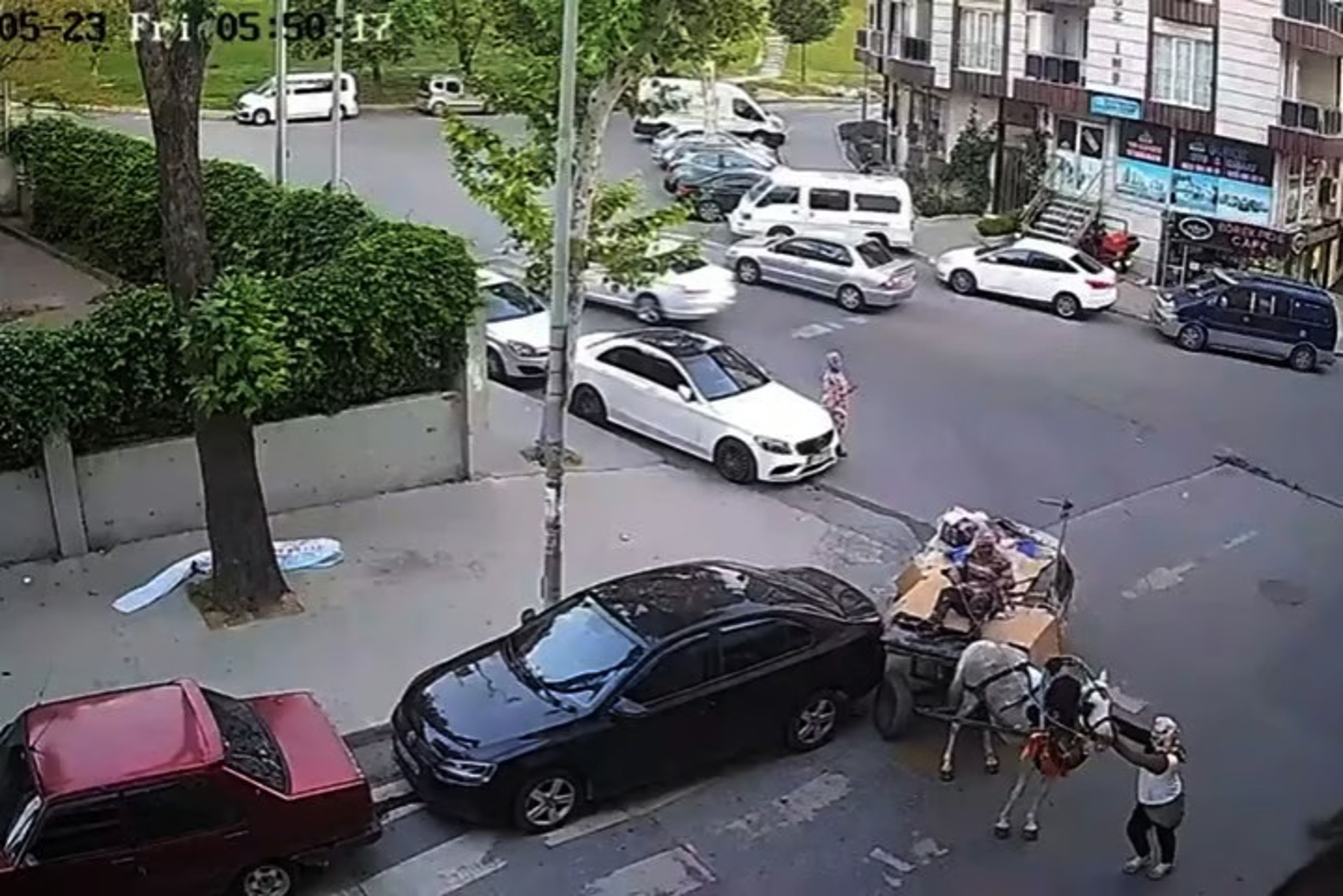 Park halindeki otomobile at arabasıyla çarptı