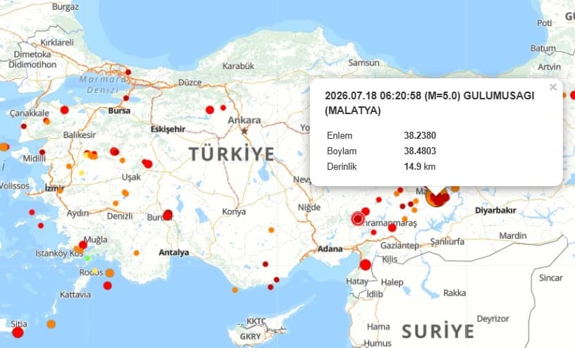 Kandilli Rasathanesi Türkiye son depremler haritası  