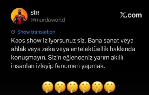 Murda Hayrettin Kaos Show paylaşımı