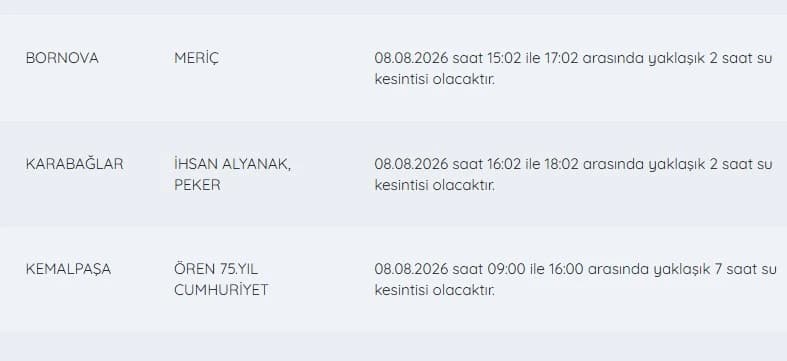 İZSU kesintiler listesi | 8 Ağustos İzmir'de su kesintisi var mı, nerelerde, ne zaman tamir edilecek?