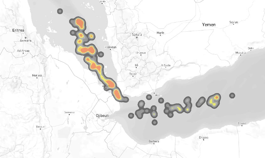 Houthi attacks density map