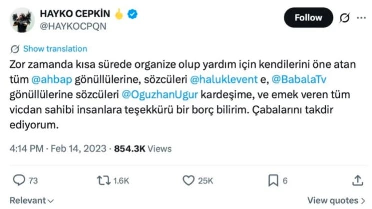 Hayko Cepkin AHBAP paylaşımı