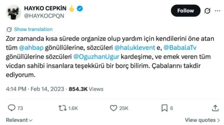 Hayko Cepkin AHBAP paylaşımı