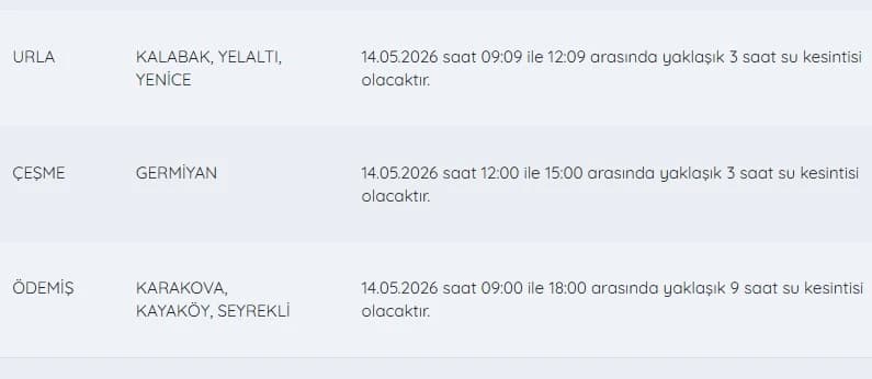 İZSU kesintiler listesi | 14 Mayıs İzmir'de su kesintisi var mı, ne zaman gelecek, hangi ilçelerde?