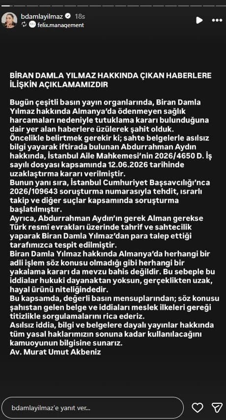 Biran Damla Yılmaz paylaşımı