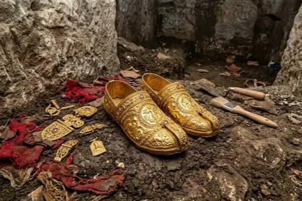 1500 yıllık kadın mezarında “altın ayakkabılar” bulundu