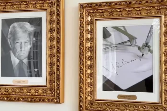Trump Biden’ın portresi yerine otomatik kalem imzası fotoğrafı astı