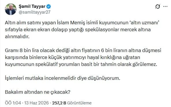 Şamil Tayyar paylaşımı