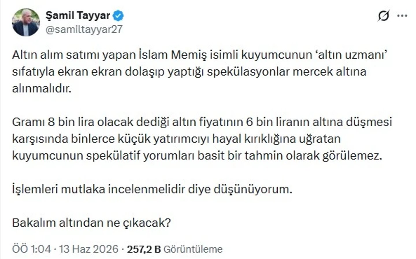 Şamil Tayyar paylaşımı