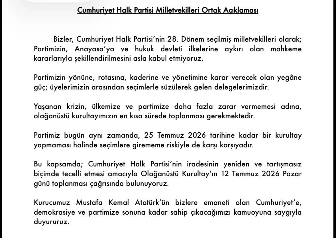 CHP'de kurultay için Kılıçdaroğlu'na çağrı! 111 milletvekili ortak bildiriyle tarih verdi