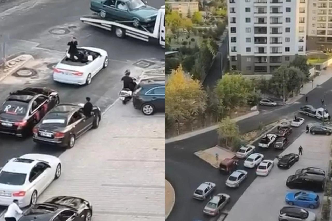 Düğün konvoyu yolu trafiğe kapattı