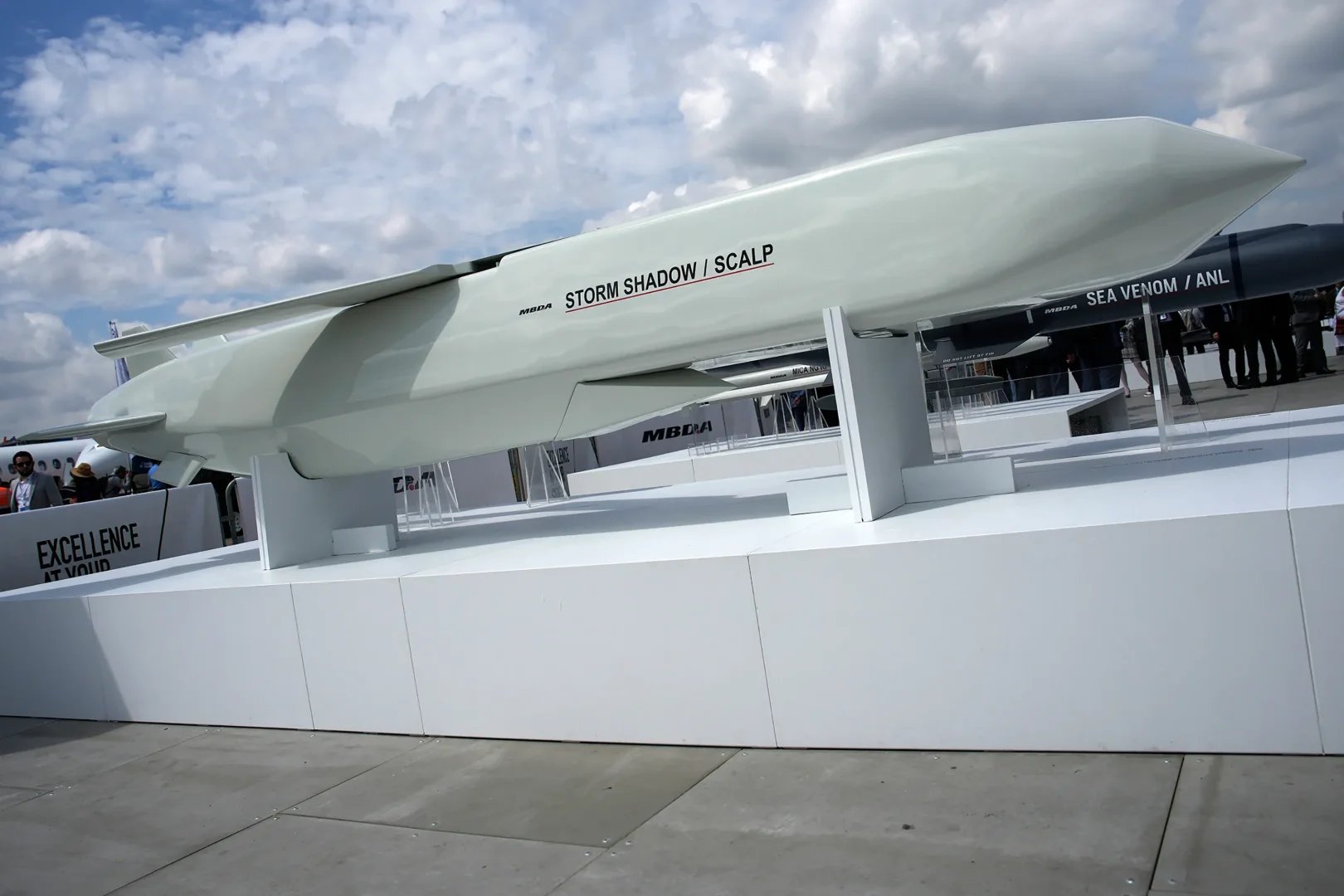 A Storm Shadow cruise missile on display in Le Bourget, June 19, 2023 - AP