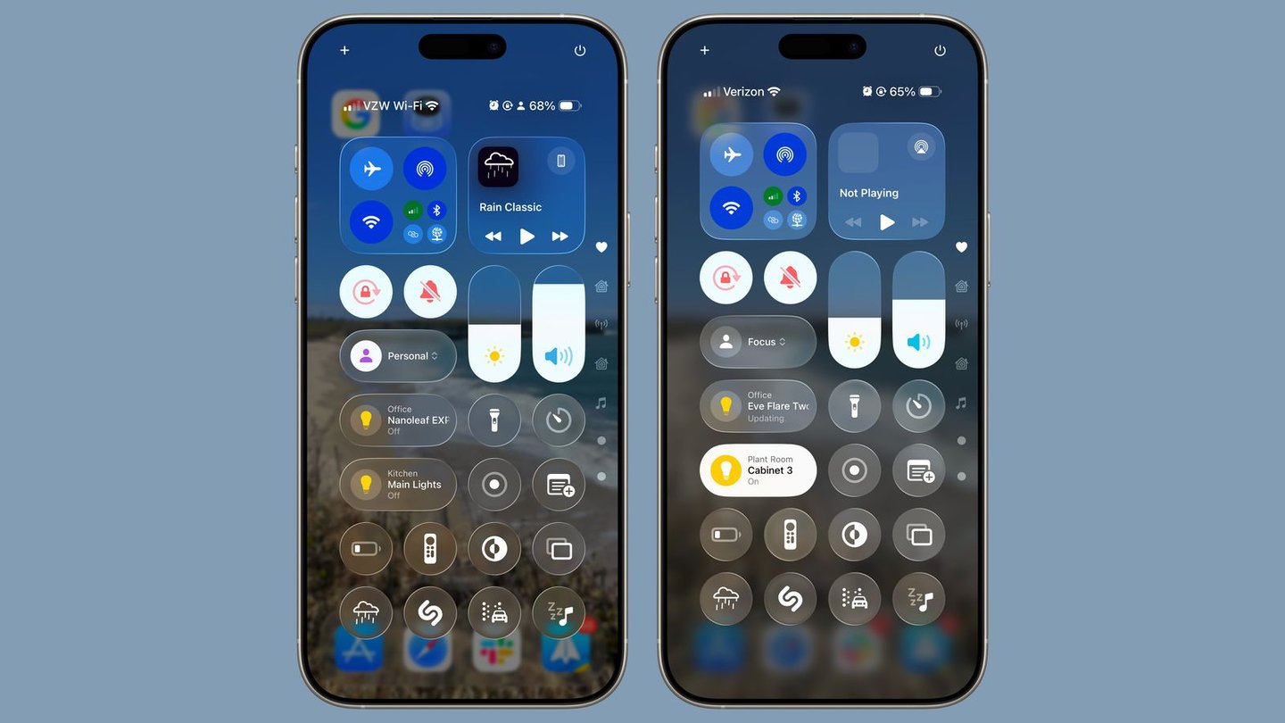 Solda ‌iOS 26‌ beta 1, sağda ‌iOS 26‌ beta 2