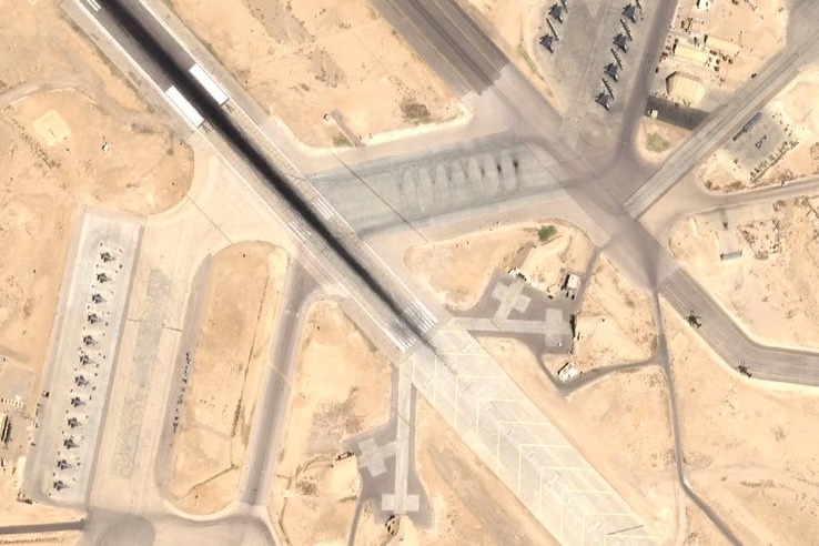Fighter jets are visible on Friday on the left and at the top at a military base in Jordan - NYT