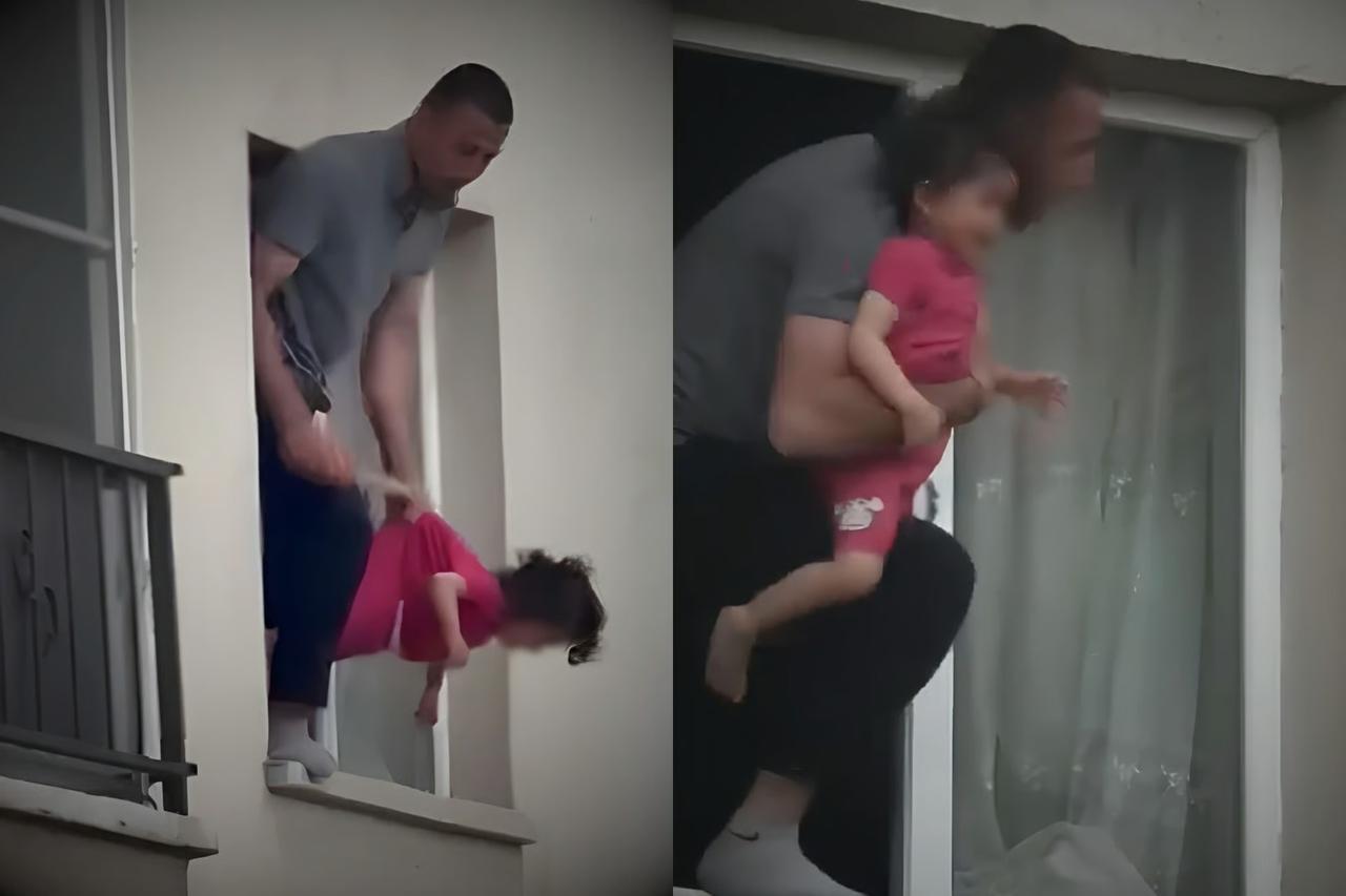 Eşine kızıp 3 yaşındaki kızını pencereden sarkıttı