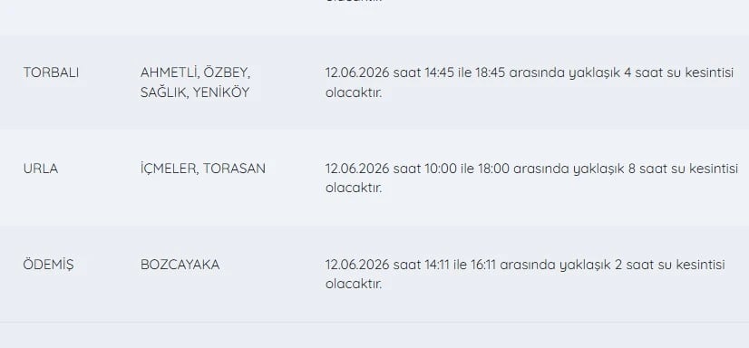İZSU kesintiler listesi 12 Haziran | Bugün İzmir'de su kesintisi var mı, hangi ilçeler etkilenecek, ne zaman tamir olacak?