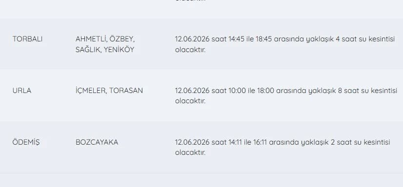 İZSU kesintiler listesi 12 Haziran | Bugün İzmir'de su kesintisi var mı, hangi ilçeler etkilenecek, ne zaman tamir olacak?