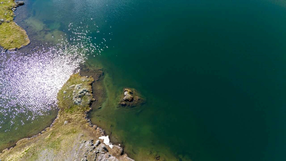 Erzurum'da 3 bin 200 rakımdaki Yedigöller'de kar ve yaz bir arada