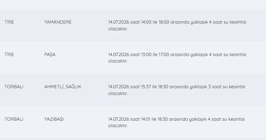İZSU kesintiler listesi | 14 Temmuz İzmir'de su kesintisi var mı, nerelerde, ne zaman düzelecek?