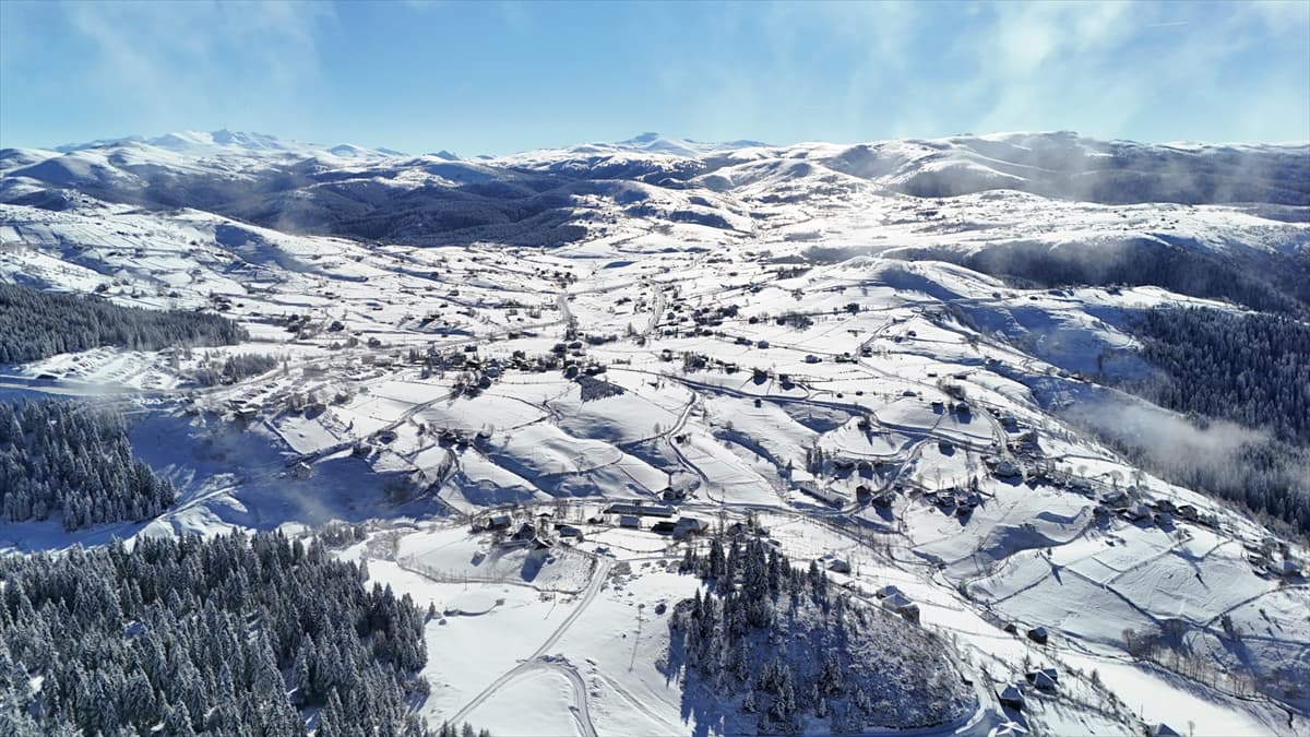 Ordu'nun Çambaşı Yaylası'nda kar ve sisle muhteşem manzara