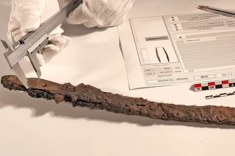 Dik olarak gömülü 1.000 yıllık Emevi kılıcı 