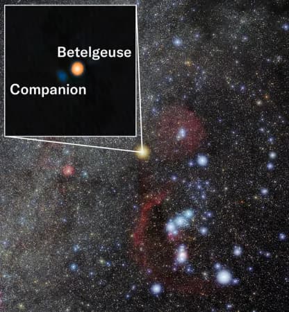 Betelgeuse, Orion takımyıldızının (gösterilen) sol üst köşesinde bulunan parlak kırmızımsı bir yıldızdır.