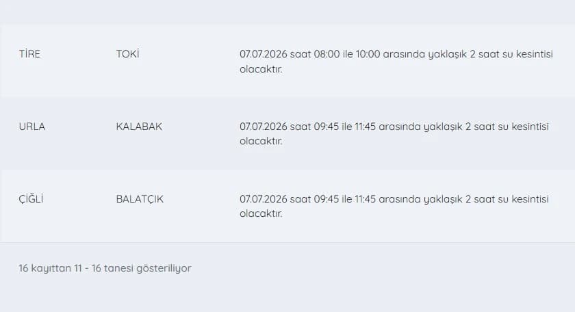 İZSU kesintileri listesi | 7 Temmuz bugün İzmir'de su kesintisi var mı, nerelerde, ne zaman düzelecek?