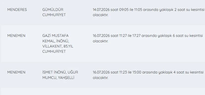 İZSU kesintileri listesi | 16 Temmuz İzmir'de su kesintisi var mı, nerelerde, sular ne zaman gelecek?