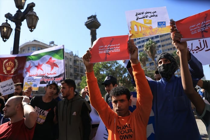 Şam ve Halep'te binlerce Suriyeli terör örgütü PKK/YPG'yi protesto etti