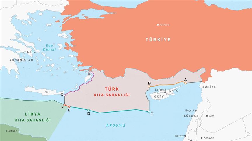 Hafter'in 2019 yılından bu yana imzalamayı reddettiği Deniz Yetki Alanı Anlaşması'nın sınırları - AA