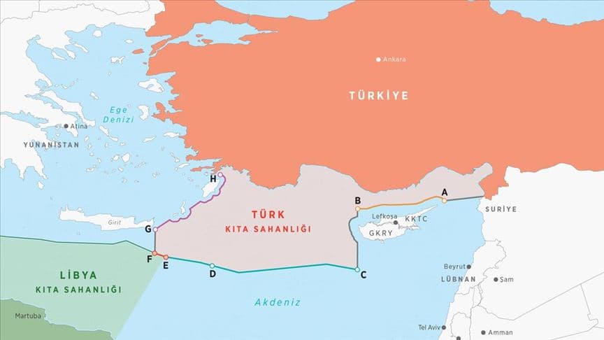 Hafter'in 2019 yılından bu yana imzalamayı reddettiği Deniz Yetki Alanı Anlaşması'nın sınırları - AA