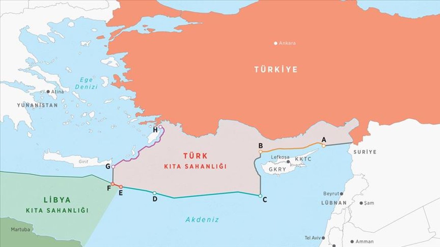 Hafter'in 2019 yılından bu yana imzalamayı reddettiği Deniz Yetki Alanı Anlaşması'nın sınırları - AA