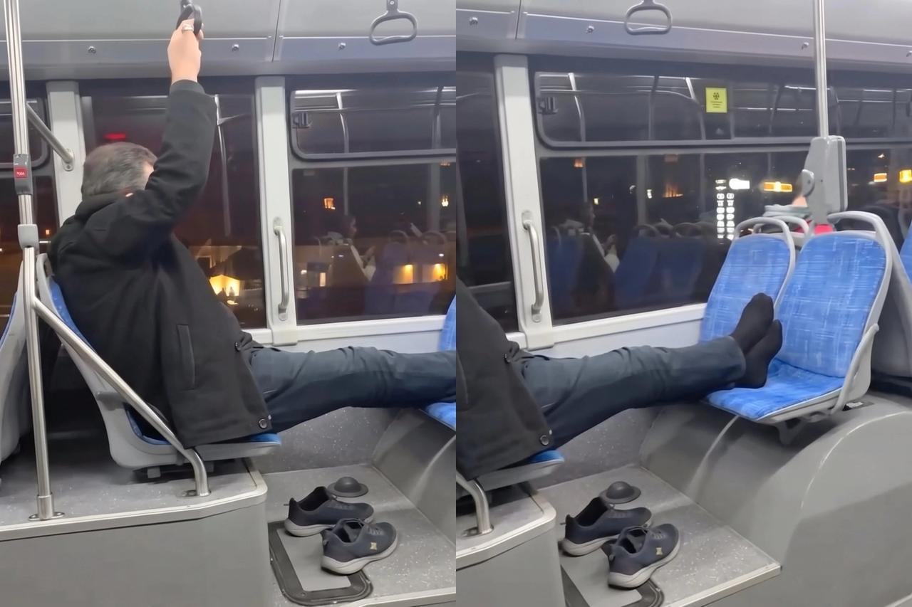 Otobüste ayakkabılarını çıkarıp karşısındaki koltuğa uzatarak seyahat etti