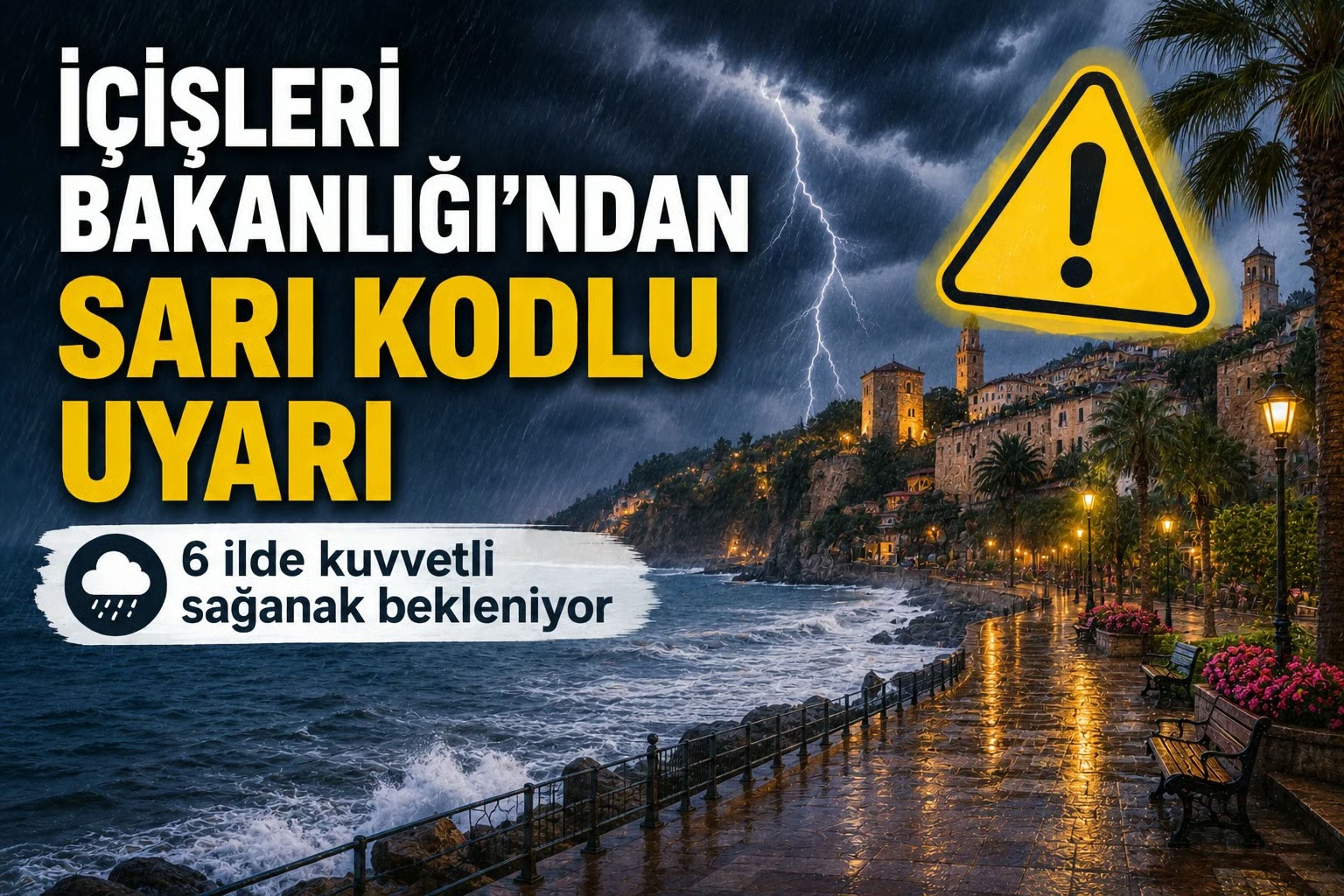 İçişleri Bakanlığı'nda sarı kodlu uyarı | 6 ilde kuvvetli sağanak ve gök gürültüsü bekleniyor