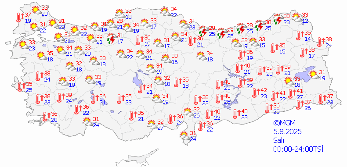 05.08.2025 Salı Türkiye geneli hava durumu