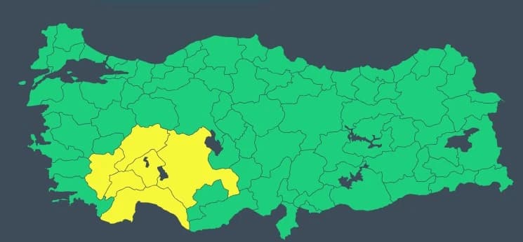 İçişleri Bakanlığı'nın sarı kodla uyardığı iller