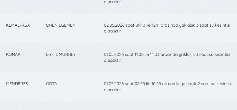 İZSU kesintiler listesi | 2 Mayıs İzmir'de su kesintisi var mı, hangi ilçelerde, ne zaman düzelecek?