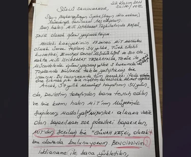 Kaşif Kozinoğlu'nun kaleme aldığı savunma notları - SABAH